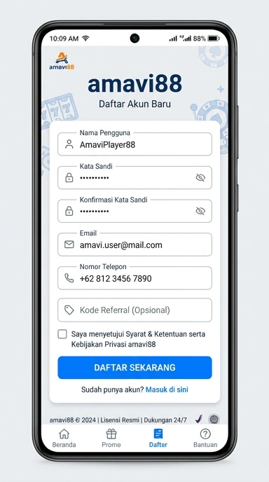 Cara Registrasi Akun Baru amavi88 untuk Pengguna Android